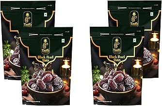 Tauffa Premium Black Pearl Dates – No Added Sugar, Rich in Fiber & Antioxidants, Seedless, Healthy Energy Snack, Khajoor Dates, Pack of 4, 500g Each, Boosts Digestion & Immunity