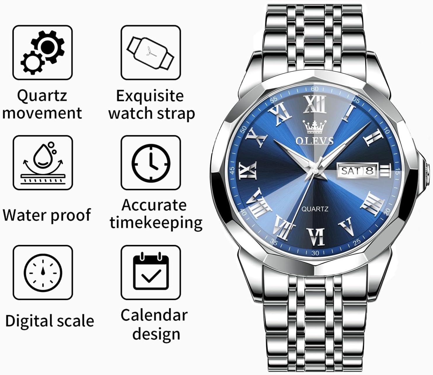 OLEVS Mens Silver Watches Luxury Waterproof Silver Watch for Men Analog Quartz Stainless Steel Men's Dress Watches Classic Casual Wrist Watch Large Face with Date Relojes para Hombres - Image 2