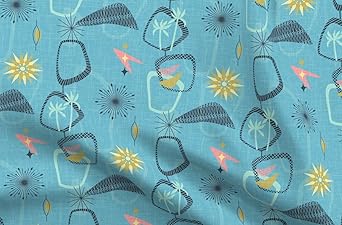 Spoonflower Fabric - Atomic Springs Pink Blue Yellow Retro Modern Gold Aqua Turqoise Printed on Chiffon Fabric Fat Quarter - Sewing Fashion Apparel Dresses Home Decor