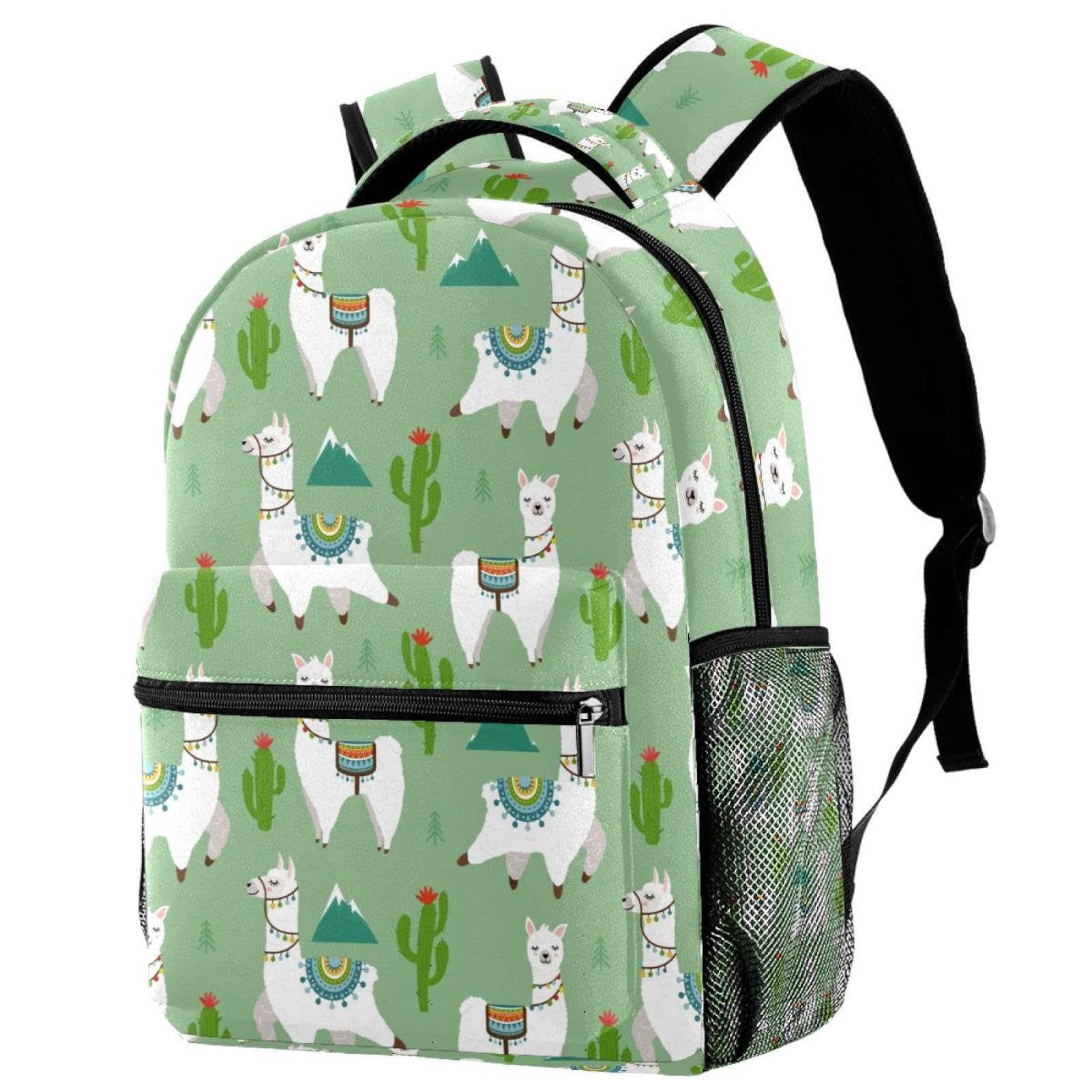 Sac à dos d'école fille et garçon avec grand compartiment motif lama imprimé