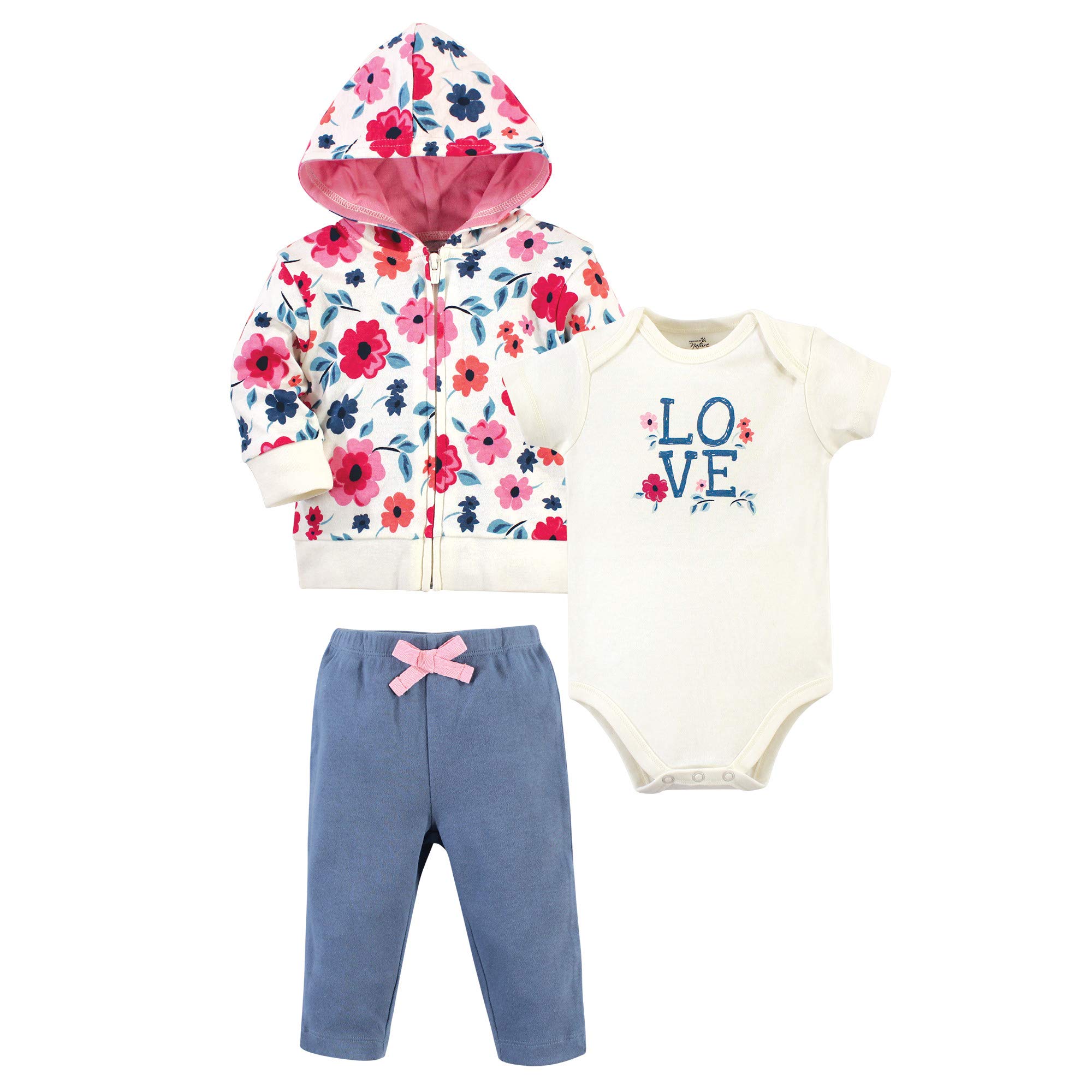 Touched by Nature Baby Sudadera con capucha de algodón orgánico, mono o camiseta y pantalón