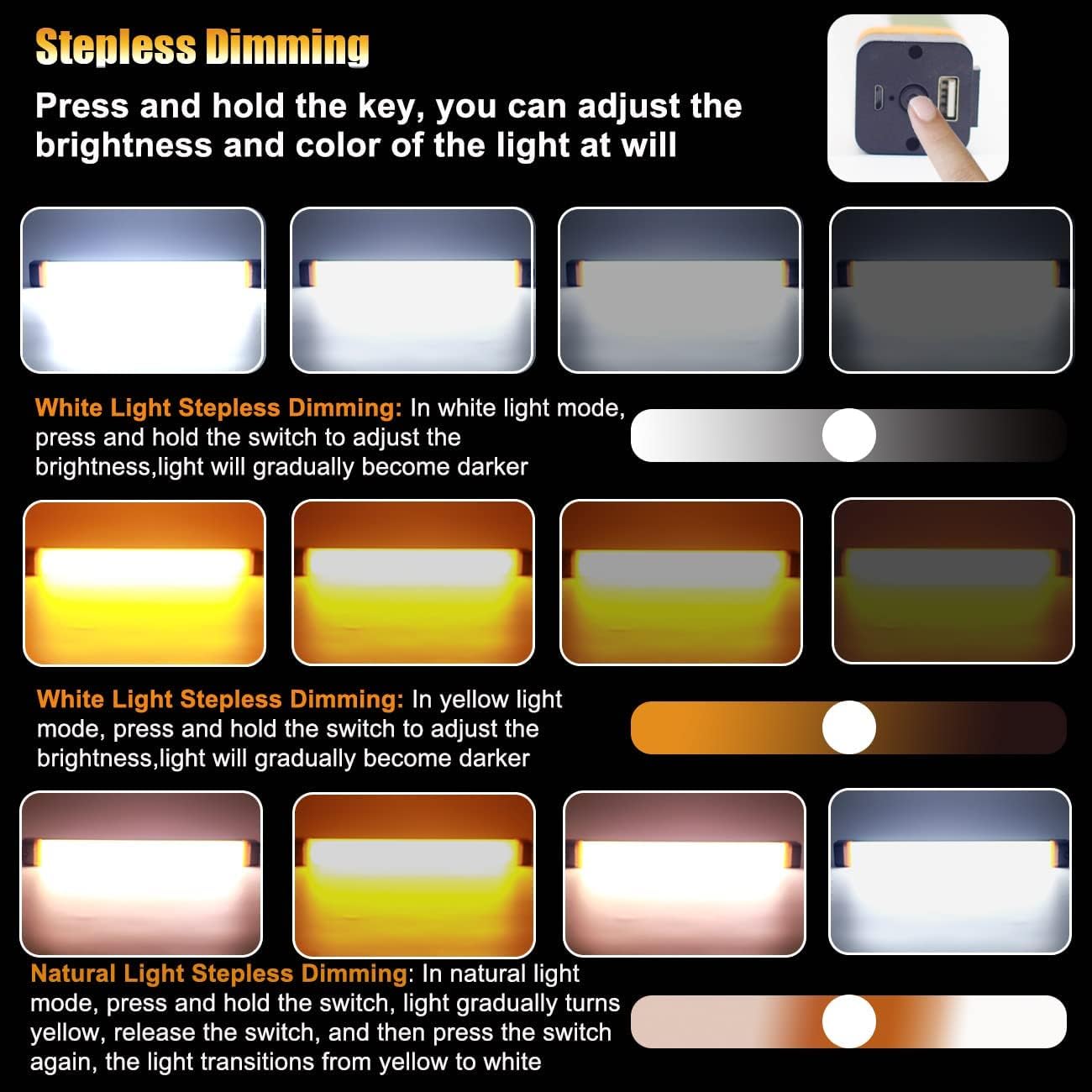 [ 2 Pack ] Car Flashlight , Rechargeable Magnetic Work Light , Portable Camping Stick Lamp with Hook Hanging 5 Modes Outdoor Indoor Power Outages Waterproof Car Repair Emergency