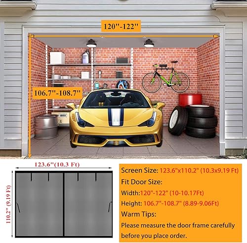 Miniatura 2 de Pantalla magnética para puerta de garaje de 10 x 9 pies, cortinas de pantalla manos libres, cierre de cubierta retráctil de fibra de vidrio para