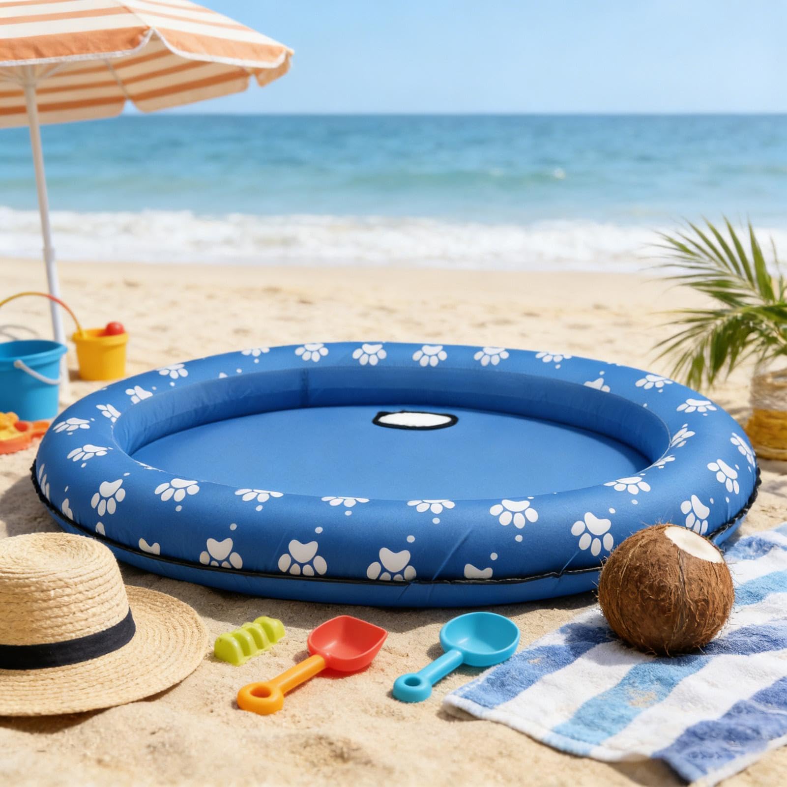 Aufblasbares Hundefloß 90x65x12cm PVC Aufblasbares Schwimmbecken mit Stabiler Stützstruktur, Wasserablauf-Löchern Und Tragbarem Design, für Hunde Und Katzen, Pool, See, Strande