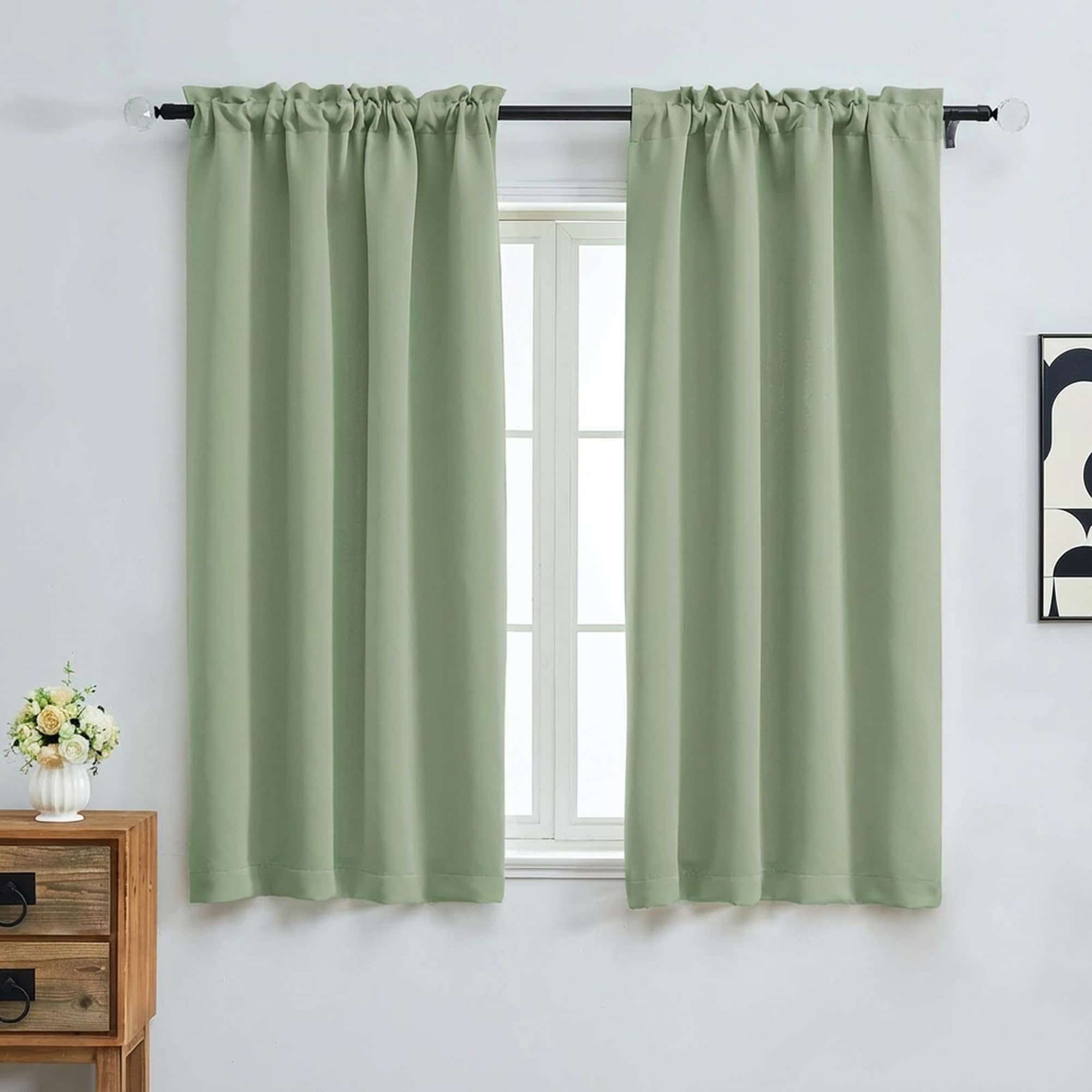 OVZME Light Green Blackout Curtains for Bedroom 63 Inch Length 2 Panels, Protect Privacy Thermal Insulated Solid Curtains for Living Room, Rod Pocket Window Treatment Blackout Drapes, 2x40Wx63L Inches