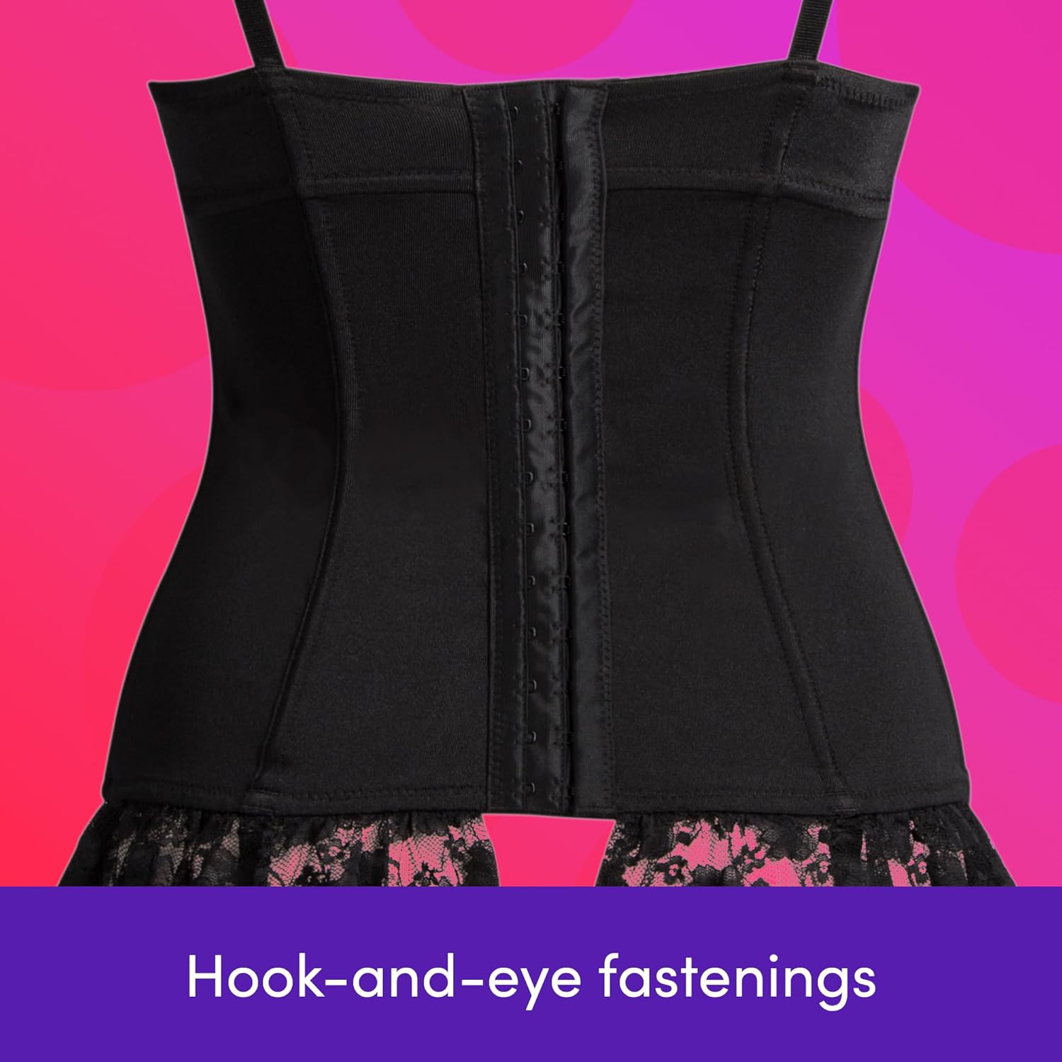 Lovehoney Lingerie Black & Pink Lace Push Up Basque Set - Regular to Plus Size 2-24 - Padded Cups & Matching G-String - Image 5