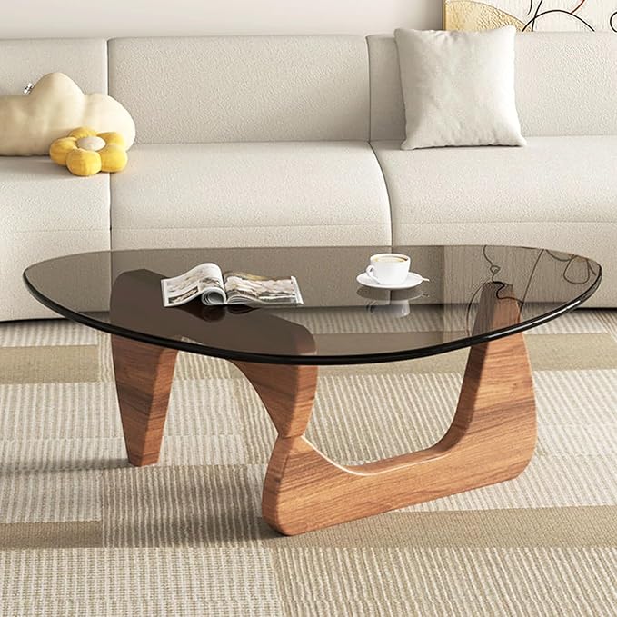 Modern Glass Coffee Table (Wood/Brown, Medium 35.8 * 25.5 * 16in)
