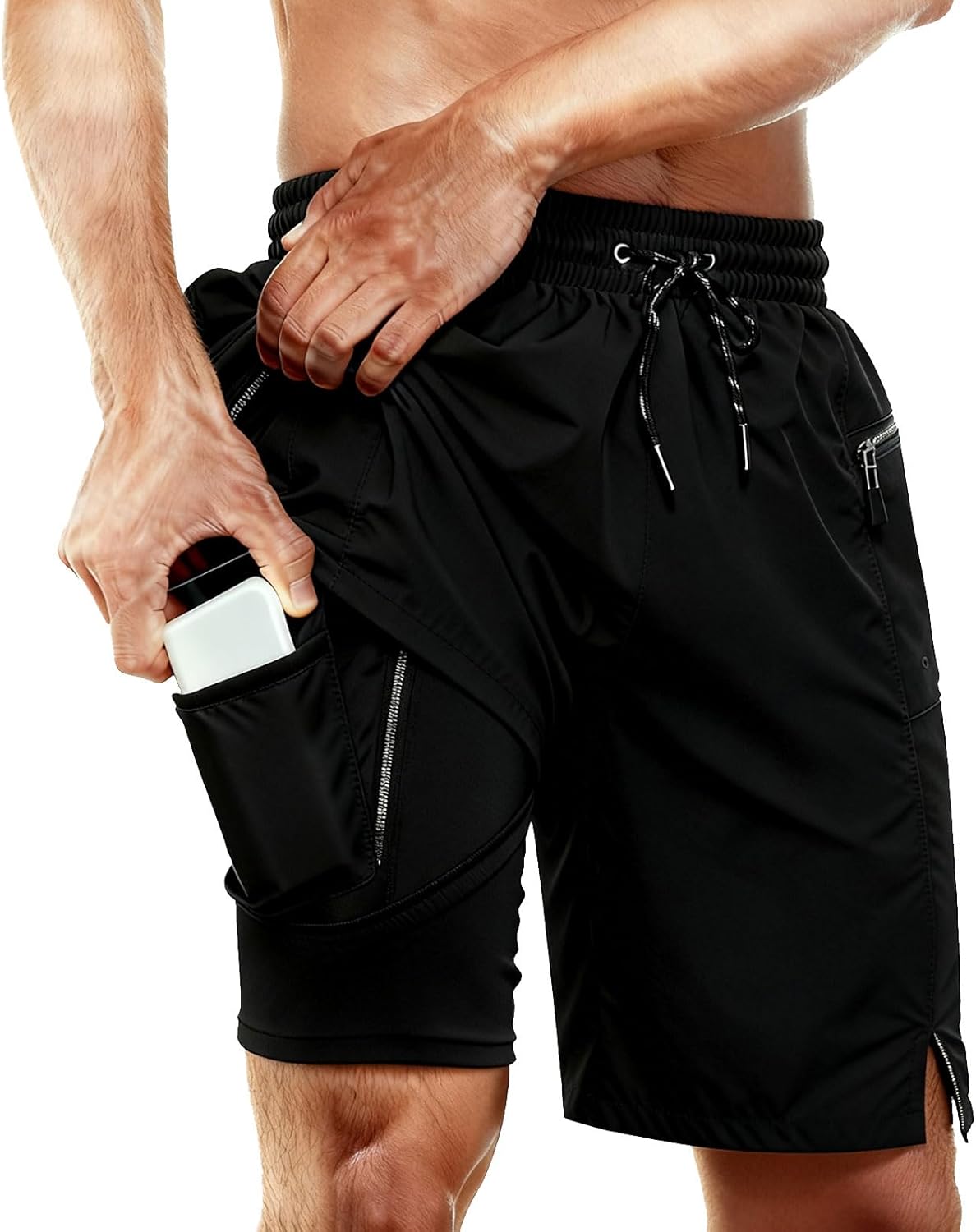 Cozople Mens Swim Trunks with Compression Liner 2 in 1 Quick Dry 9" Zipper Pockets Board Shorts for Surfing Beach Gym