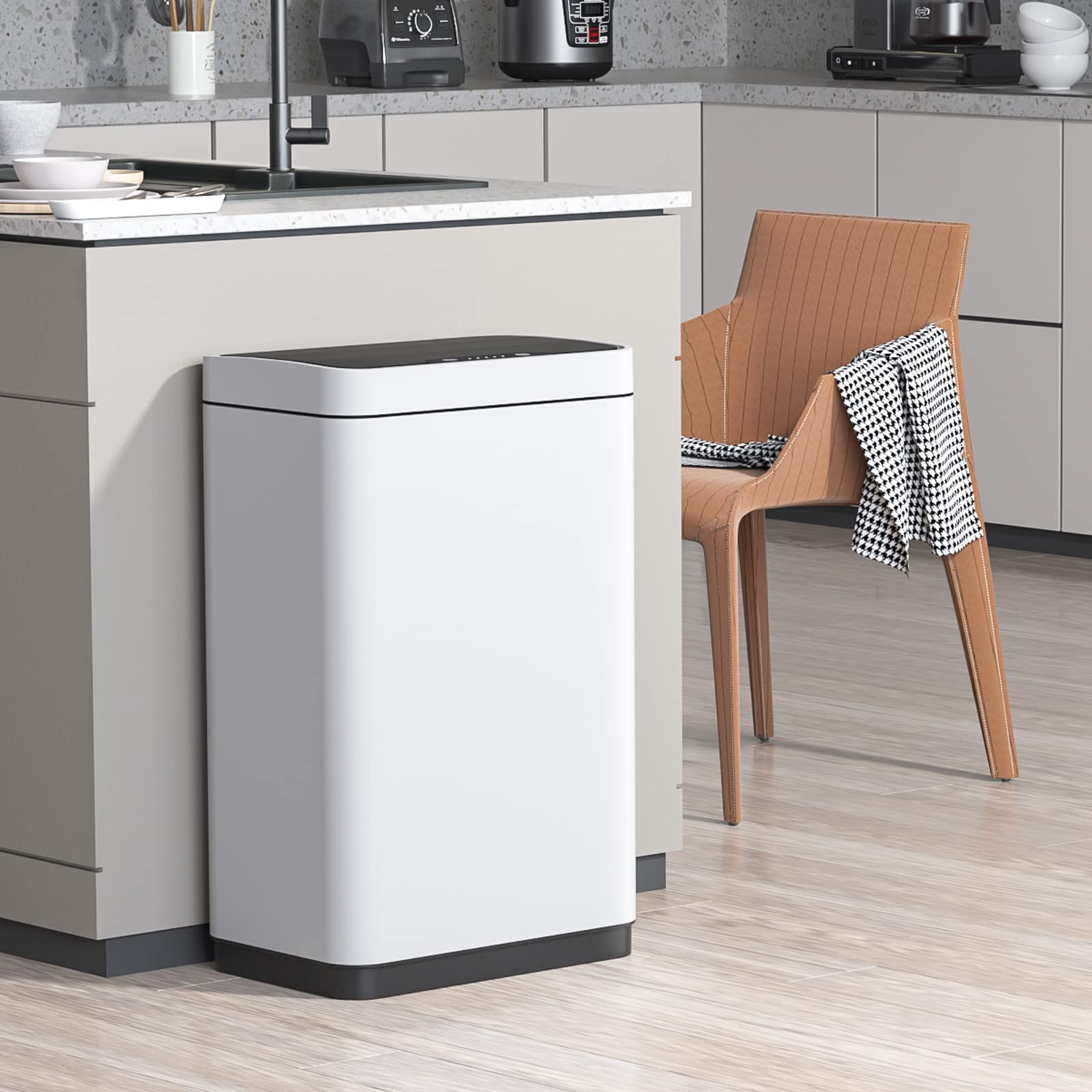 Mbillion Automatischer Mülleimer, 50L, Berührungsloser Sensor, Edelstahl, Intelligenter Mülleimer mit Deckel für Küche, Schlafzimmer, Home Office (Weiß)