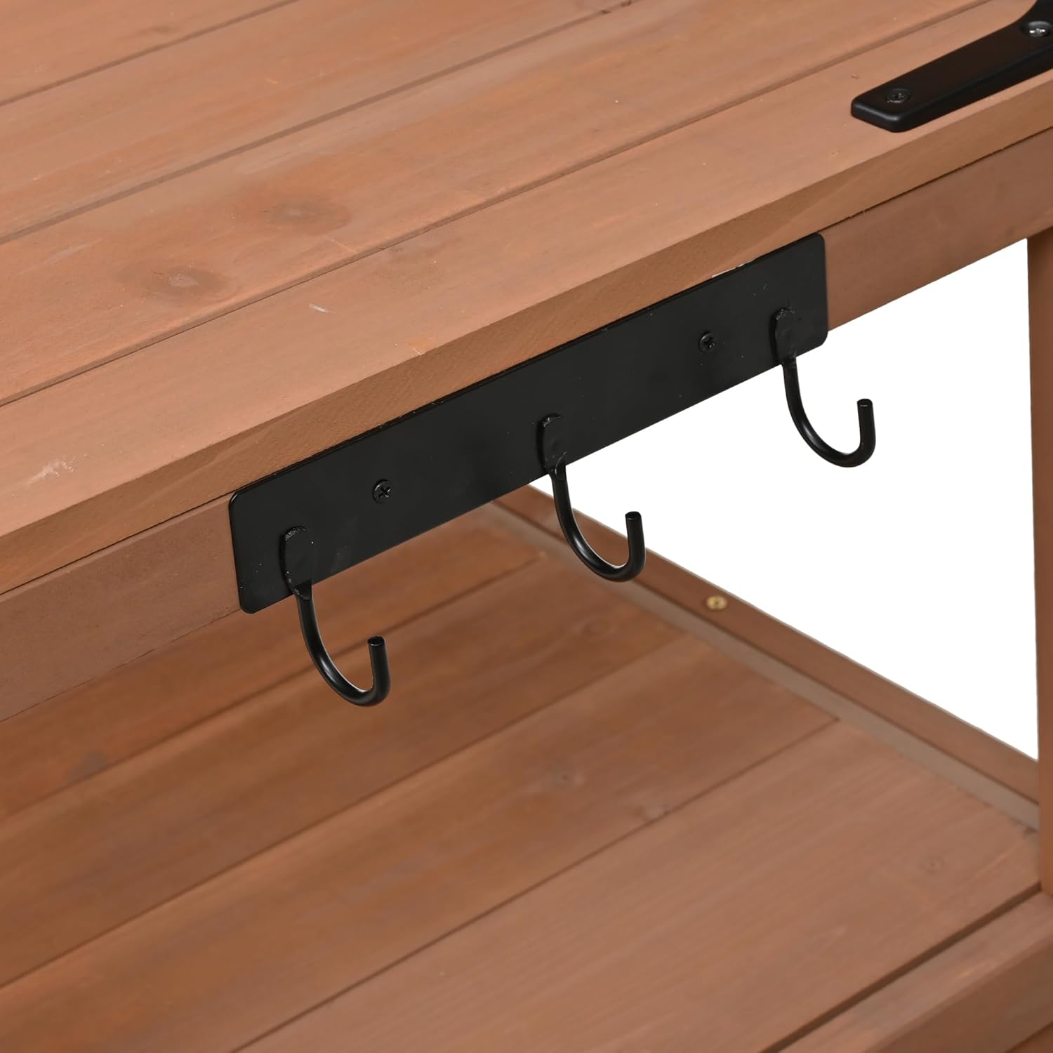 Solid Fir Wood Potting Bench with Hutch - Outdoor Garden Workstation Table with 2 Cabinets, 4 Storage Shelves & 3 Side Hooks, Heavy-Duty Planting Table (Natural)
