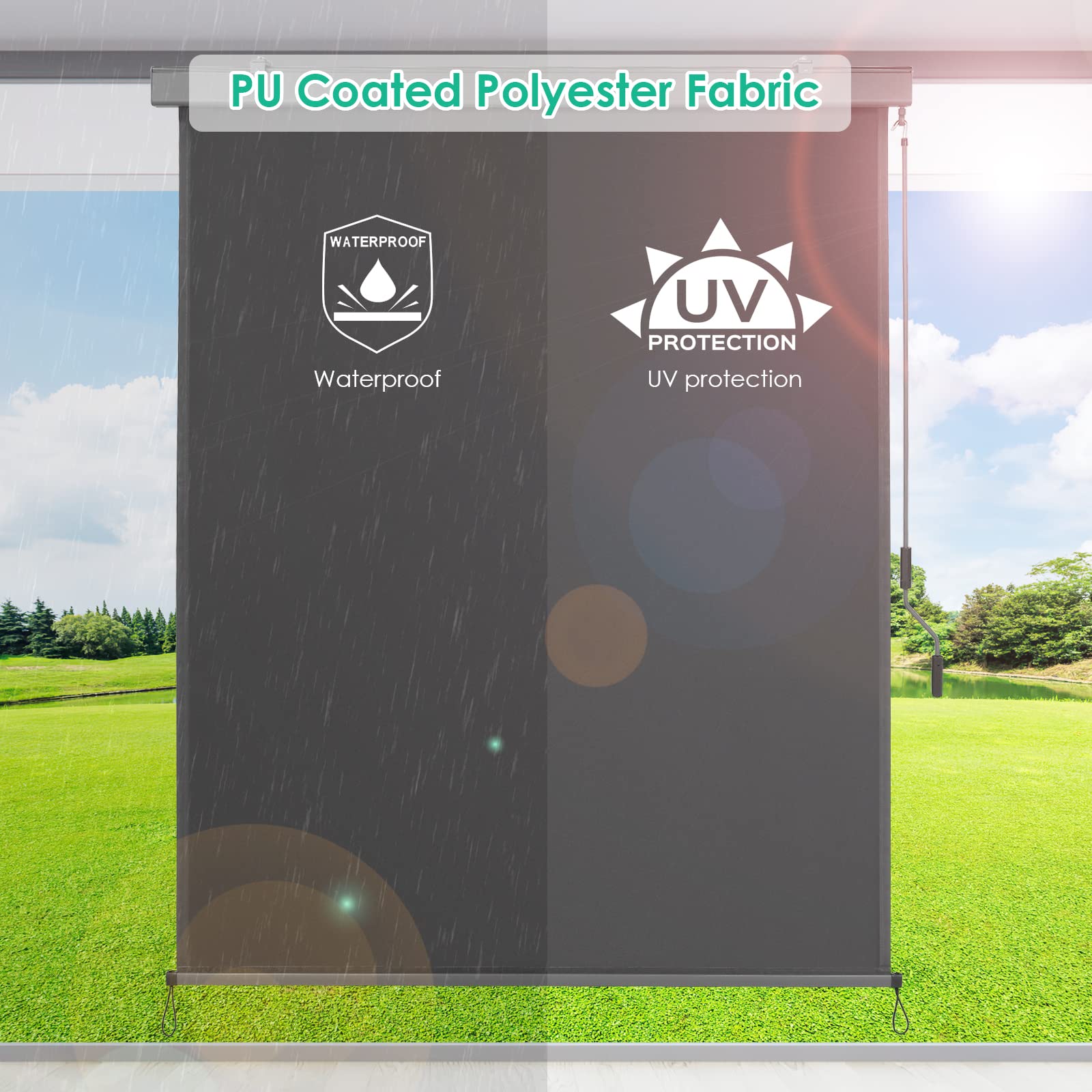 Toldo Vertical Enrollable Impermeable con Manivela, Pantalla de Privacidad Persiana Extensible para Interior y Exterior, Protección Solar, Resistente a los Rayos UV, contra el Viento,250x140cm Gris