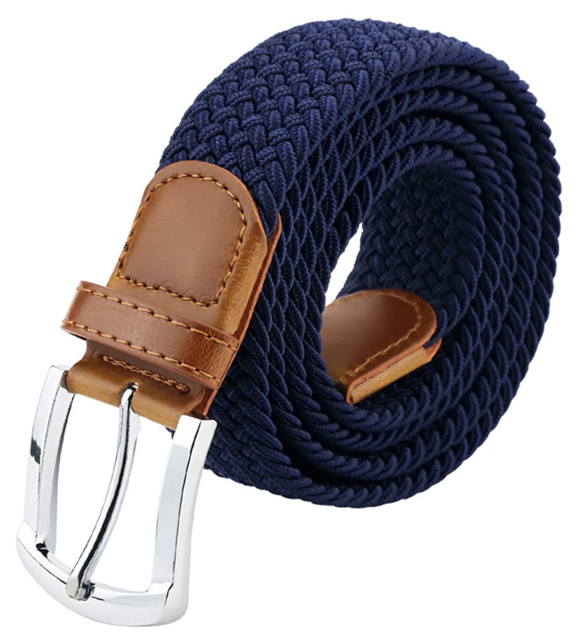 Stretchable Braided Woven Fabric Belt for Men and Women, Fits on upto 40 inch waist size (NAVY BLUE 29, Free Size)