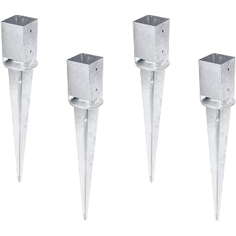 Alberts Set of 4 impact ground sleeves for square wood posts hot-dip galvanised 91 x 91 mm total length 750 mm