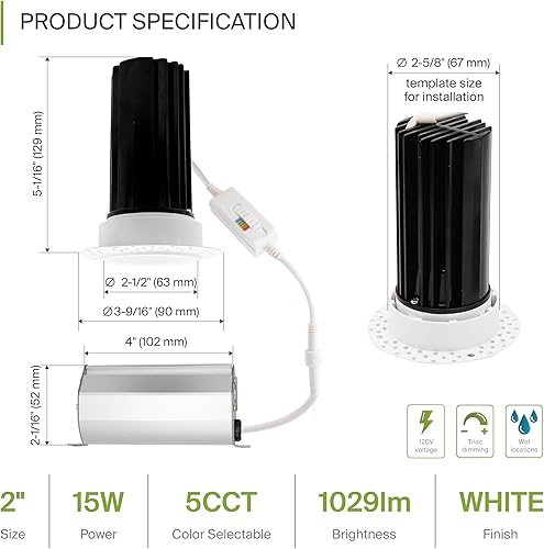 Miniatura 10 de ASD Iluminación LED empotrada Trimless de 6 pulgadas, lámpara de techo de 24 W 120 V, lámpara LED cuadrada regulable sin lata con caja de