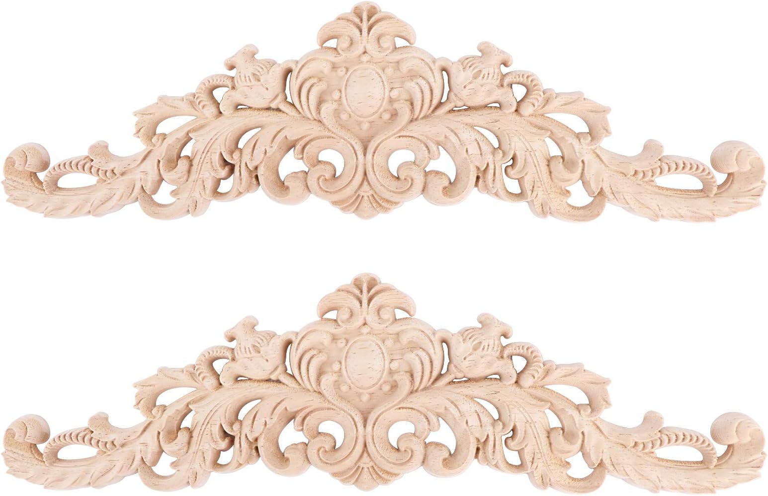 2 Pcs Wood Carved Onlay Applique Unpainted Furniture Door European Style Decorative Light Door Decors Wall Decors for Cabinets Windows Cupboards Mirrors Furniture Home Décor