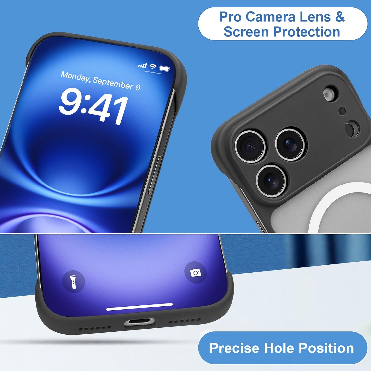 Omio Magnetic Slim Case for iPhone 17 Pro Max Compatible with MagSafe, Clear Matte Ultra-Thin Bumper Frameless Borderless Design with Finger Loop Full Camera Protection for Women Men, Black - Image 6