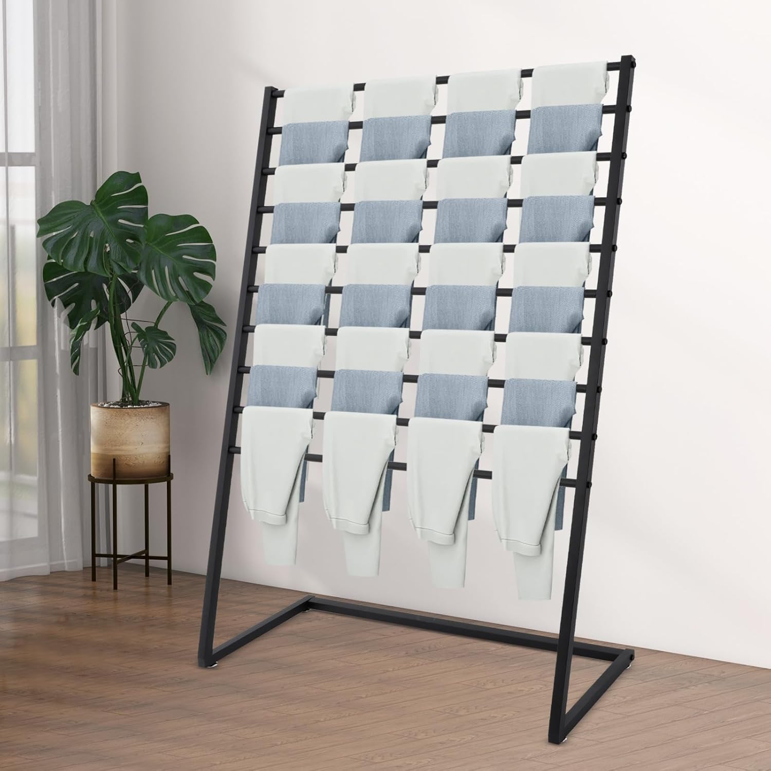 Xuthusman Multi-Size Scarf Display Stand, Metal Scarf Holder Organizer, Freestanding Scarf Rack for Commercial Clothing Retail Store Towel Rack Ties Belt Pants Hanging Rack (Black, 100CM)