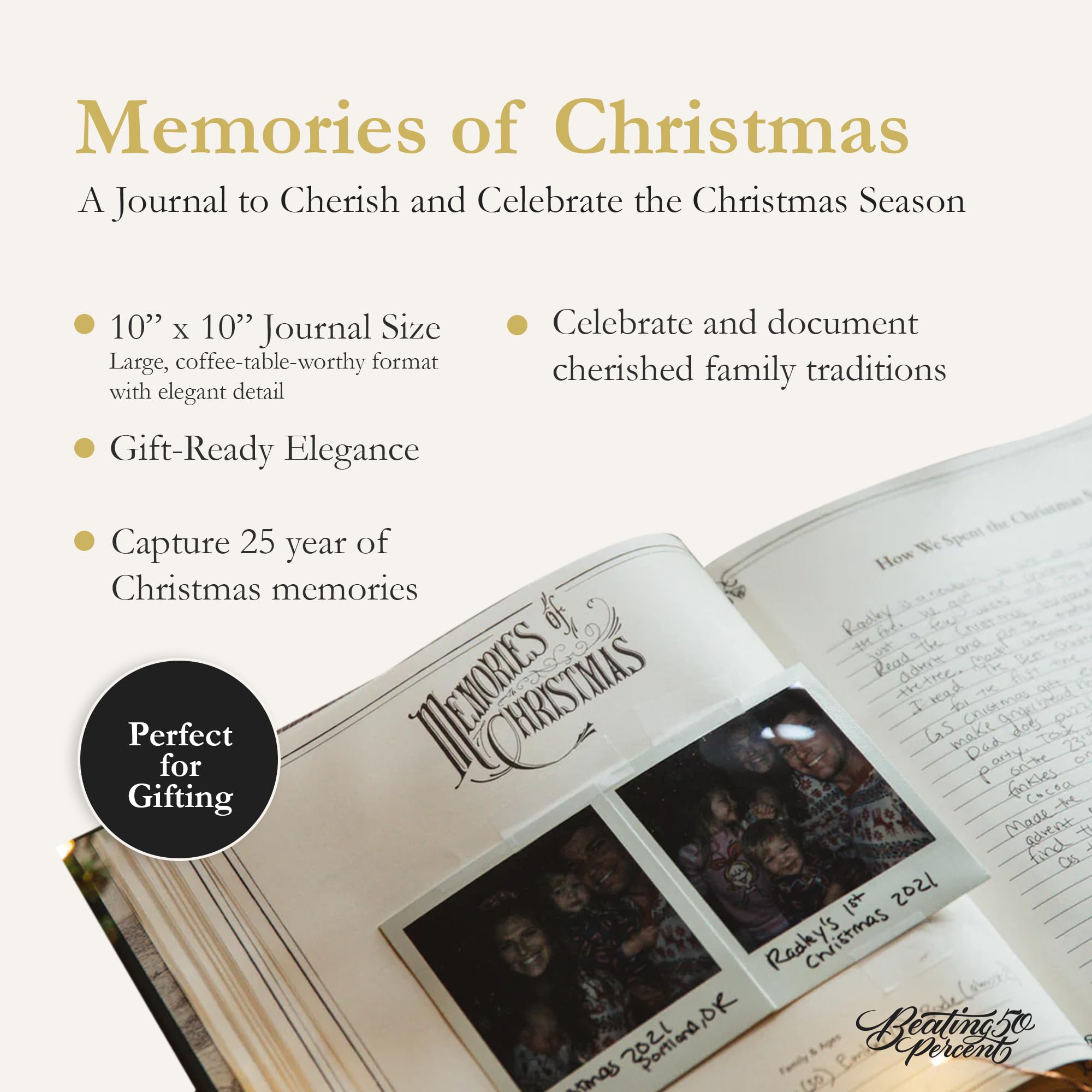Beating50percent Familien-Weihnachtstagebuch – 25 Jahre Erinnerungen an Weihnachten Erinnerungsbuch zum Festhalten von Feiertagstraditionen, Geschenken, Rezepten und Fotos – Familienerbstück-Andenken