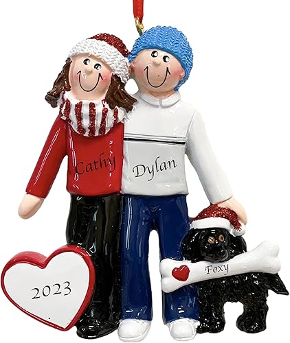 Adorno de Navidad personalizado para pareja con perro 2023 Familia de 2 con decoración de árbol de Navidad para cachorros, nuestra primera Navidad