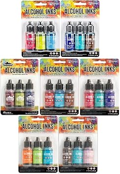 Tim Holtz Adirondack Alcohol Inks - 7 Packages - 21 Ink Bottles total Dockside Picnic, Summit View, Retro Cafe, Nature Walk, Cabin Cupboard, Mariners, Farmers Market