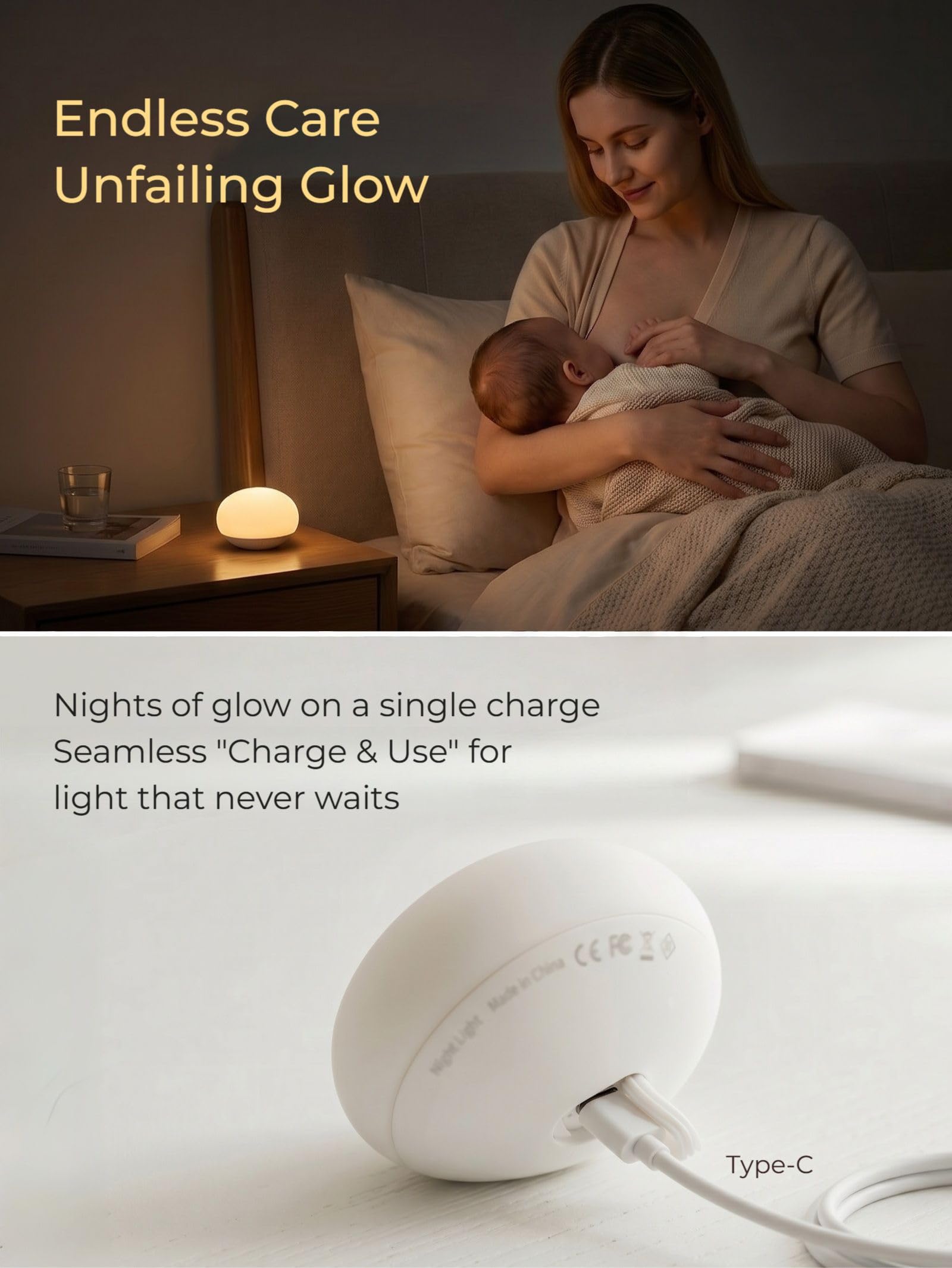 EASZZZ Baby Night Light Nursery Night Lights for Breastfeeding Soft BPA Free Silicone Touch Night Lamp Eye Caring Easy Flip Design Stepless Dimming 1-Pack product thumbnail 7