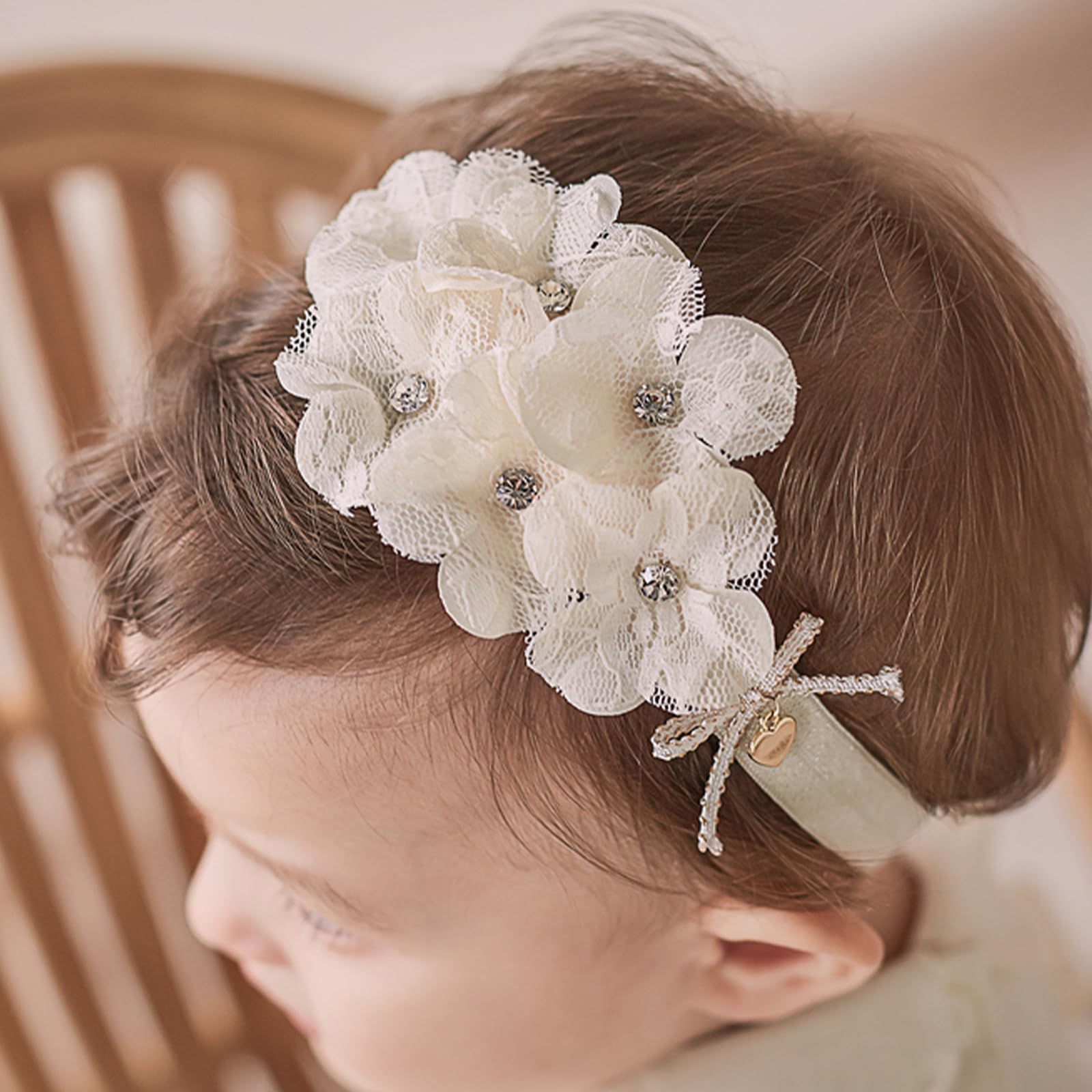 Baby Girl Lace Headbands with BowKnot Flowers Christening Baptism Headband Elastic Floral Hairbands Soft Lace Hair Accessory Newborn Infant Toddler for Birthday Party (BowKnot Flowers, One Size)