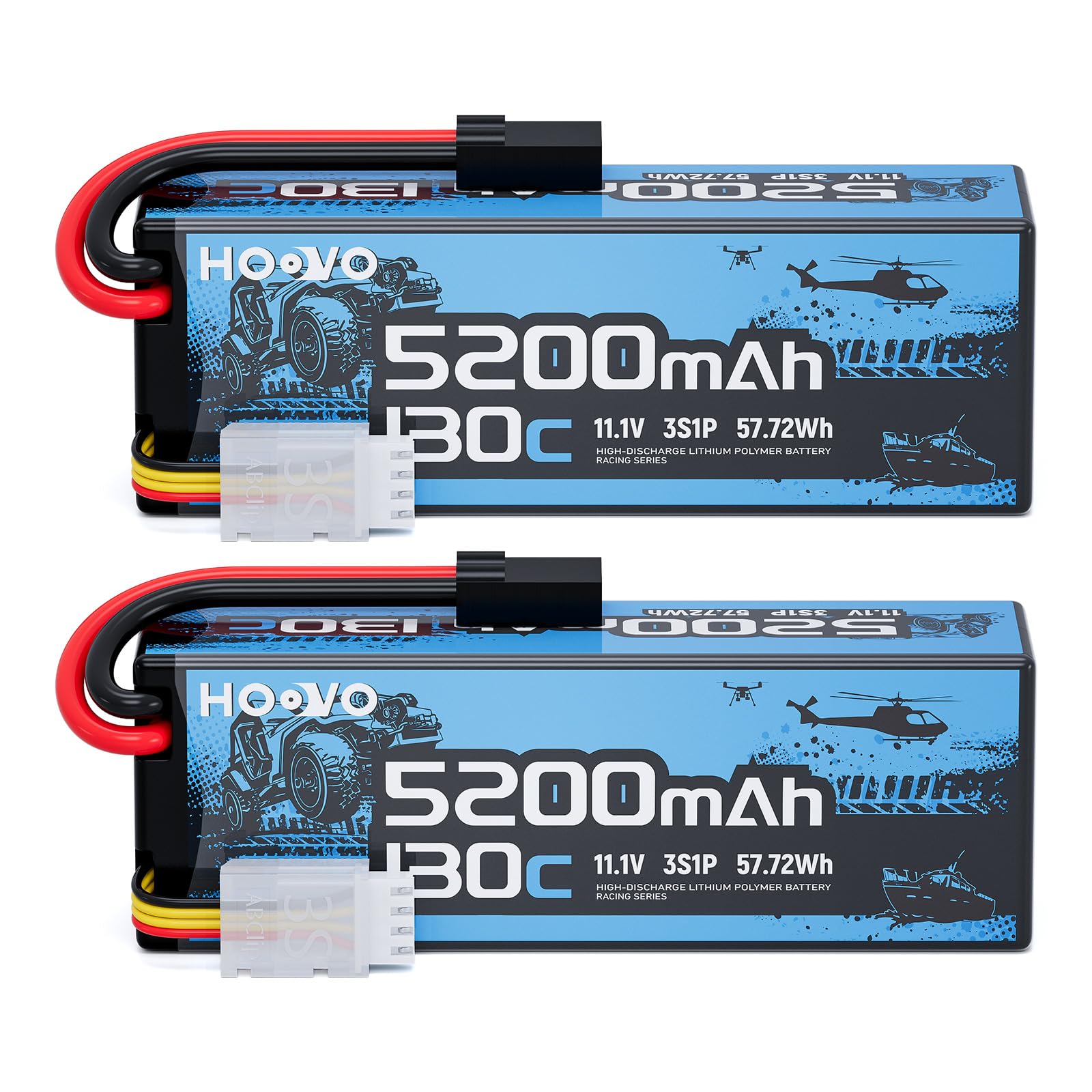 HOOVO 3S LiPo Akku Battery 11,1V 5200mAh 130C Hartschalenkoffer mit TRX Stecker Wiederaufladbarer Akku Ersatzakku 2 PCS for 1/5 1/8 1/10 RC Car Truck Boat FPV Drone Airplane