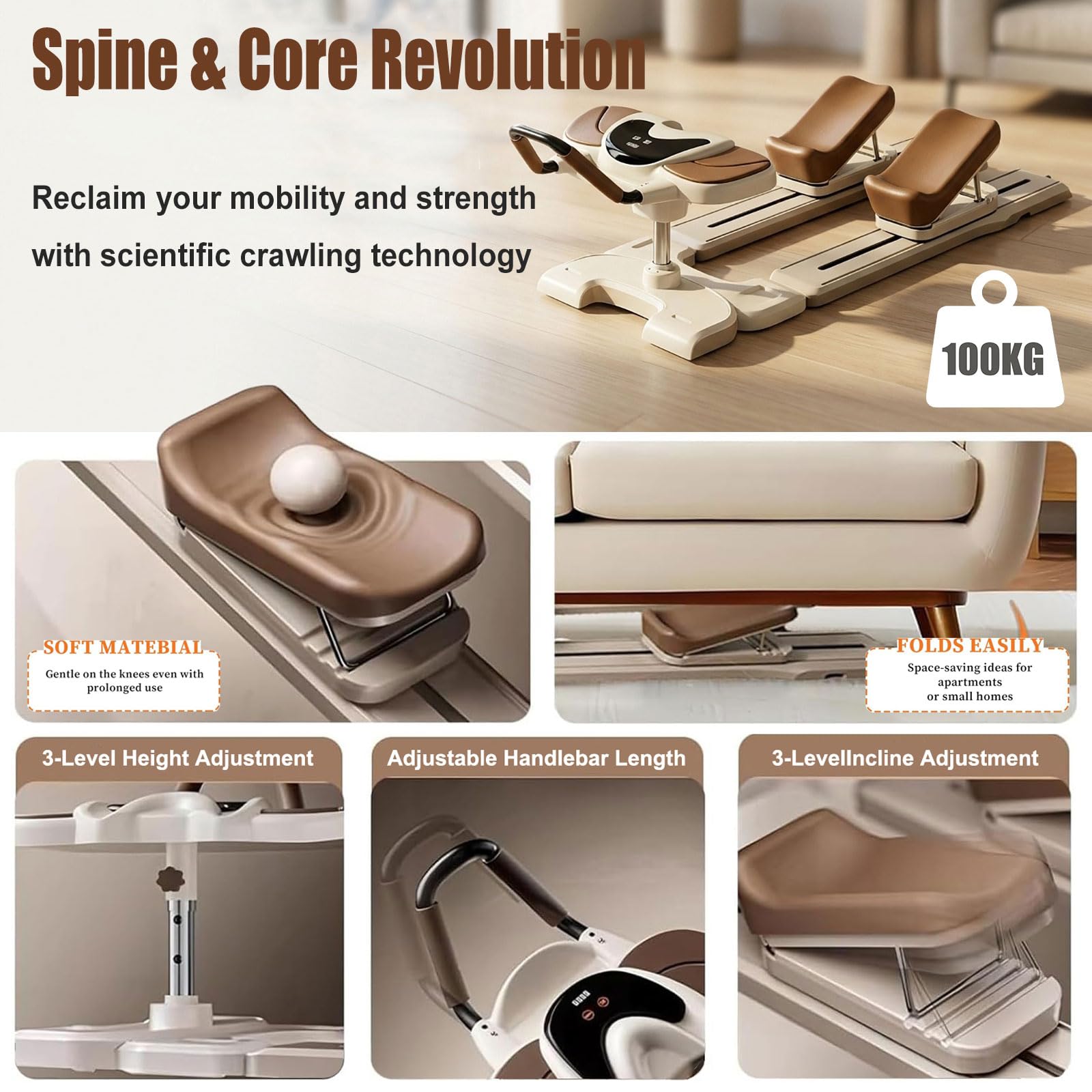 Sprzęt fitness do domu, spine Twist & Stretch Trainer, Crawling Training Machine – 3-stopniowa regulacja wysokości i nachylenia – deska pilates z wyświetlaczem LED – do domowego studia fitness