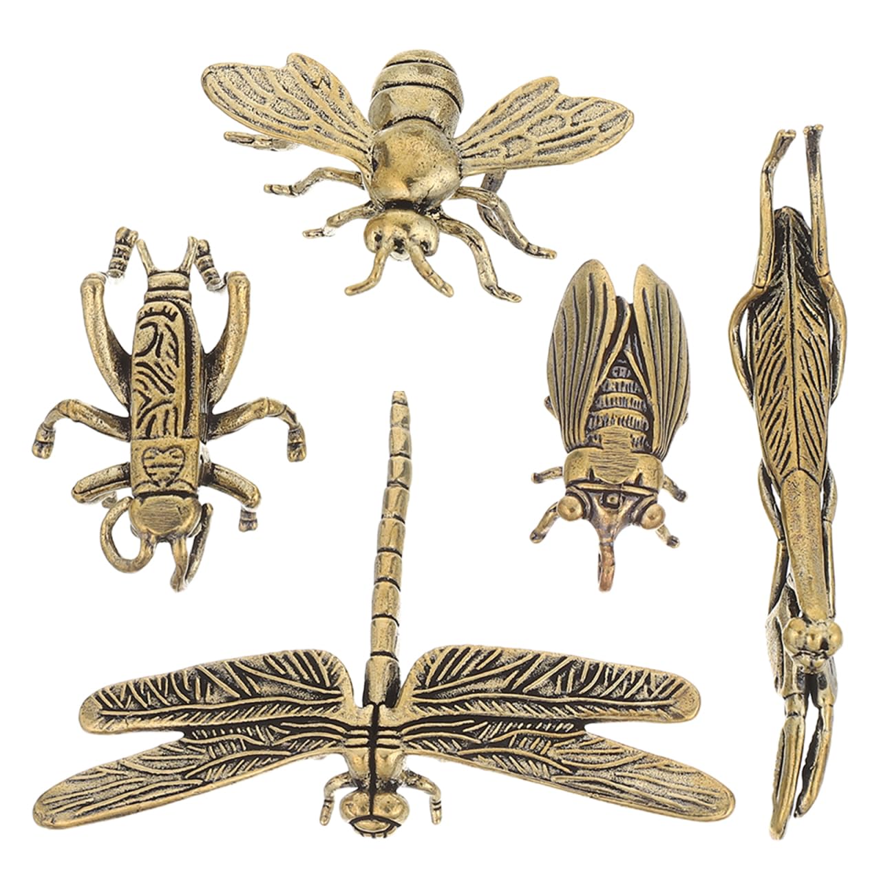 Warmhm 5pcs Metal Insect Ornaments Home Decor Office Decor Dragonfly Ornaments Small Brass Metal Statue Copper Figurine Animal Statue Tiny Brass Animal Figure Bee Brown