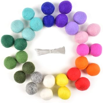 Luckforest Natural Wool Felt Balls Pom Poms, 30 Pcs 15 Colors for Crafts, Garland, Felting, Baby Mobile, and Decor 0.8 Inch Nepalese 100% New Zealand Wool Handmade Felt