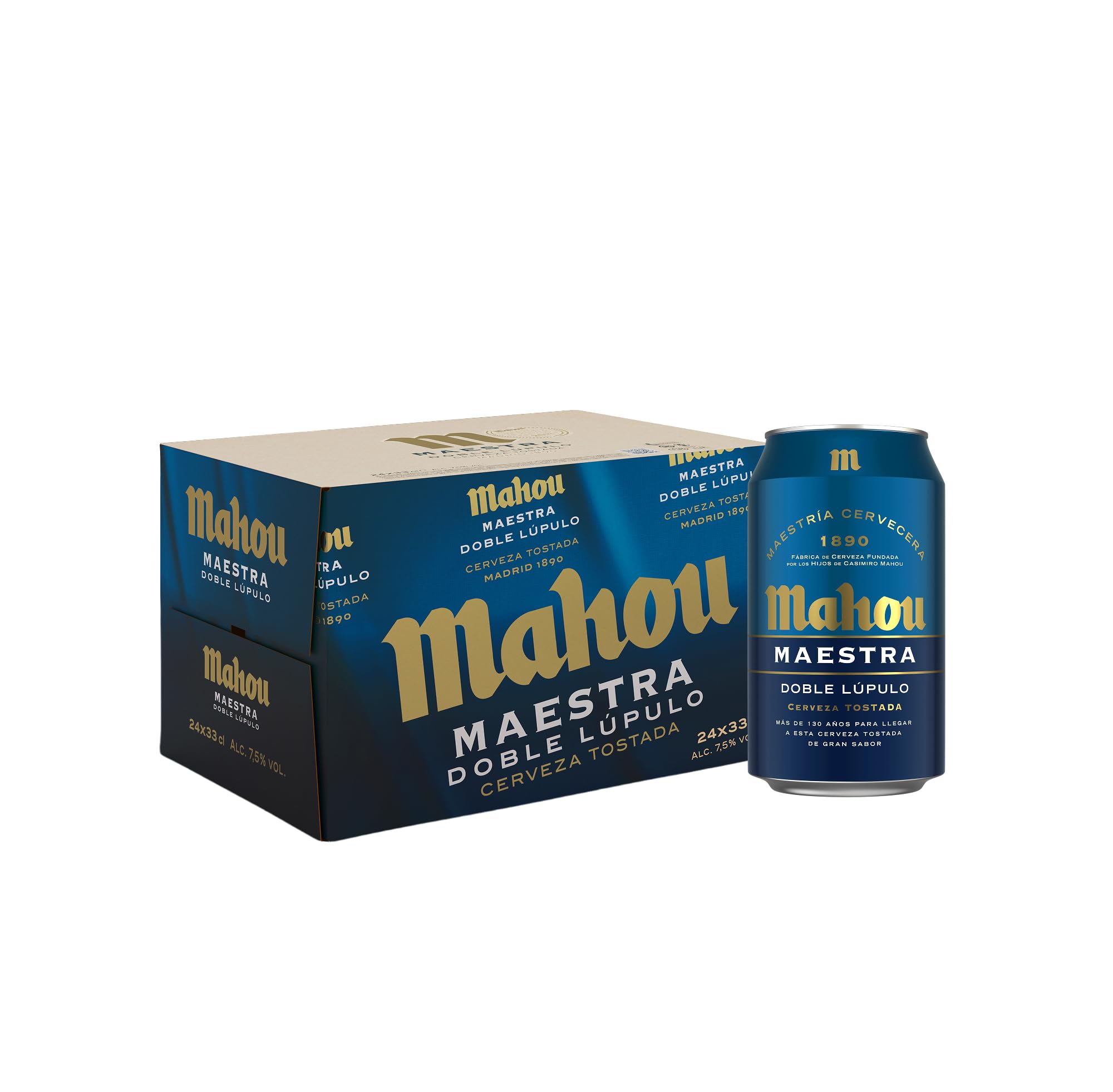 Mahou Maestra Doble Lúpulo Pack 24 Latas 33 cl Cerveza Tostada Lager 7.5% Alcohol
