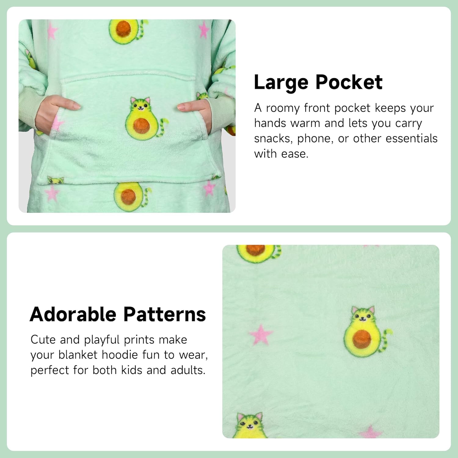 Tirrinia Oversized Hoodie Blanket Sweatshirt for Kids, Wearable Cute Patterns fleece Pullover, as Warm & Funny Gifts for 4-10 Years Boy Girl - Image 4