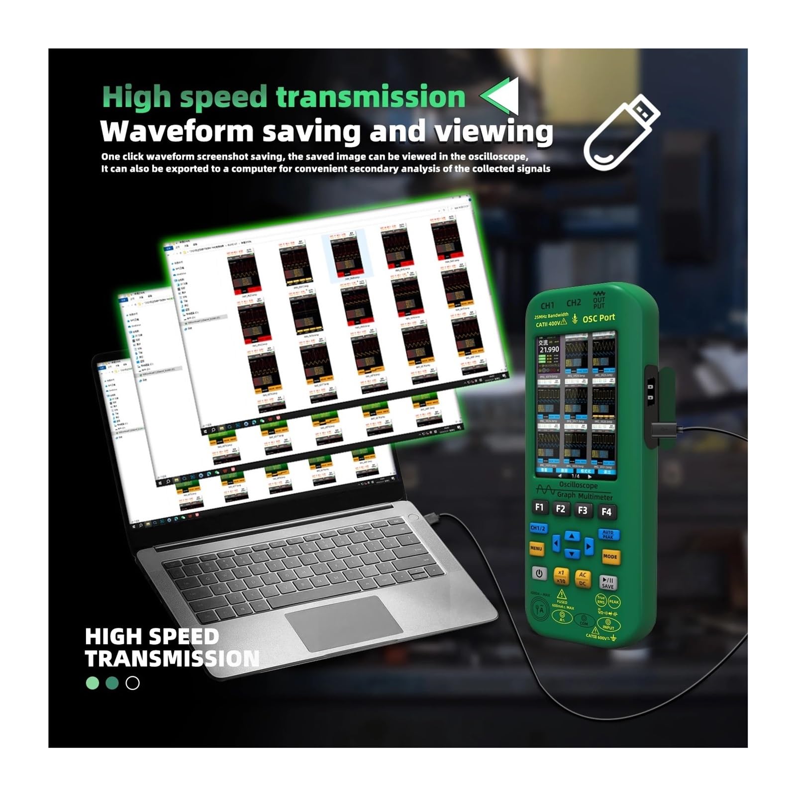 Osciloscopio portátil 4 en 1, multímetro Digital + generador de señales de función, Doble Canal, comprobador de Corriente O7:25MH/z/O9:50MH/z(O7 Kits)