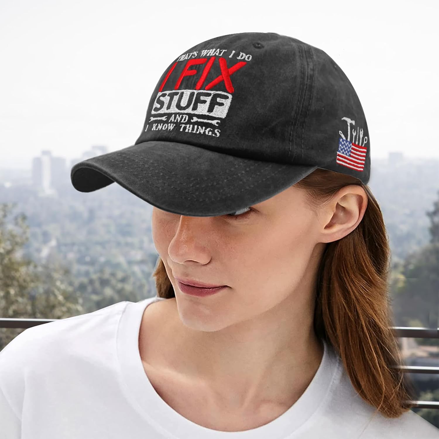 Embroidered That's What I Do I Fix Stuff & I Know Things Vintage Cotton Washed Hat Ideas Birthday - Image 5