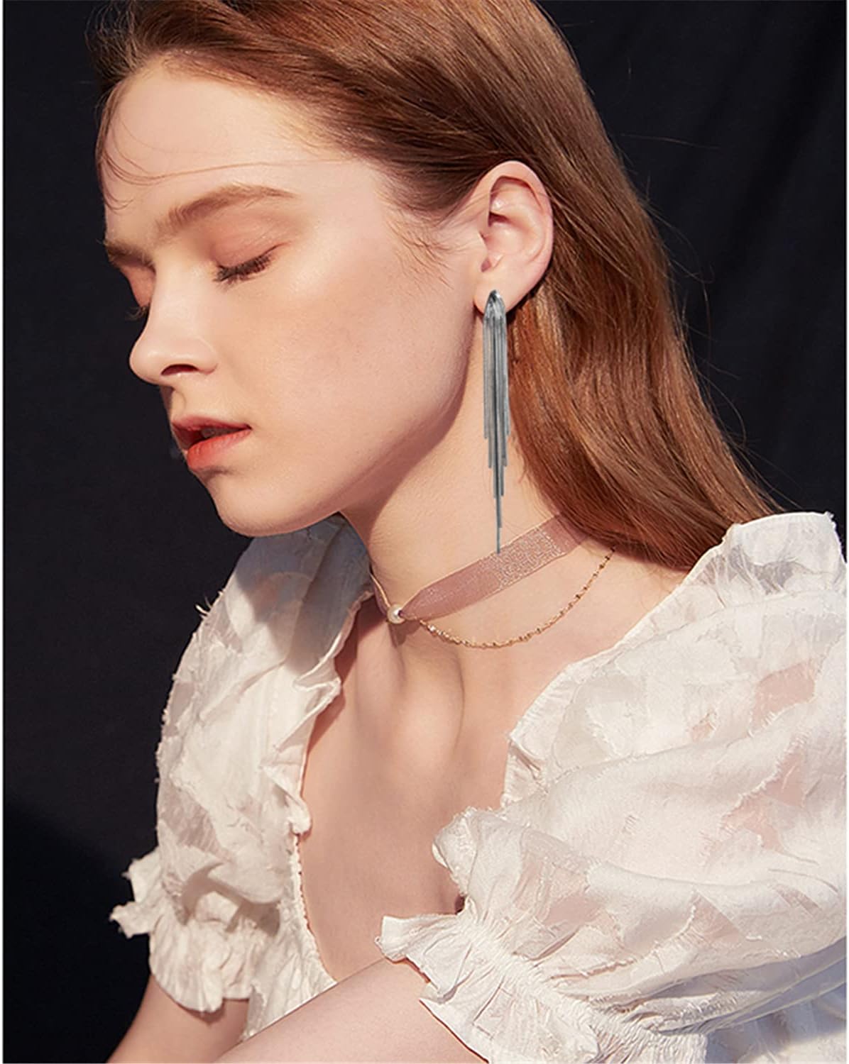 ANDPAI 14k Gold Long Tassels Chain Dangle Drop Earrings for Women Black Silver Punk Sleek Metal Chain Earrings Wedding Bridesmaid Jewelry - Image 4