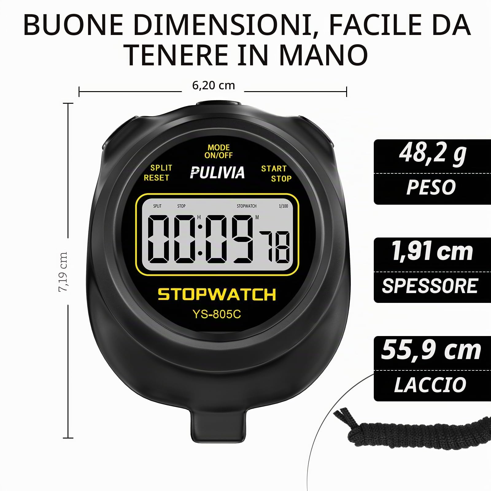 Cronometro Digitale con Conto alla Rovescia, Allarme, Nero, Batteria AAA Sostituibile