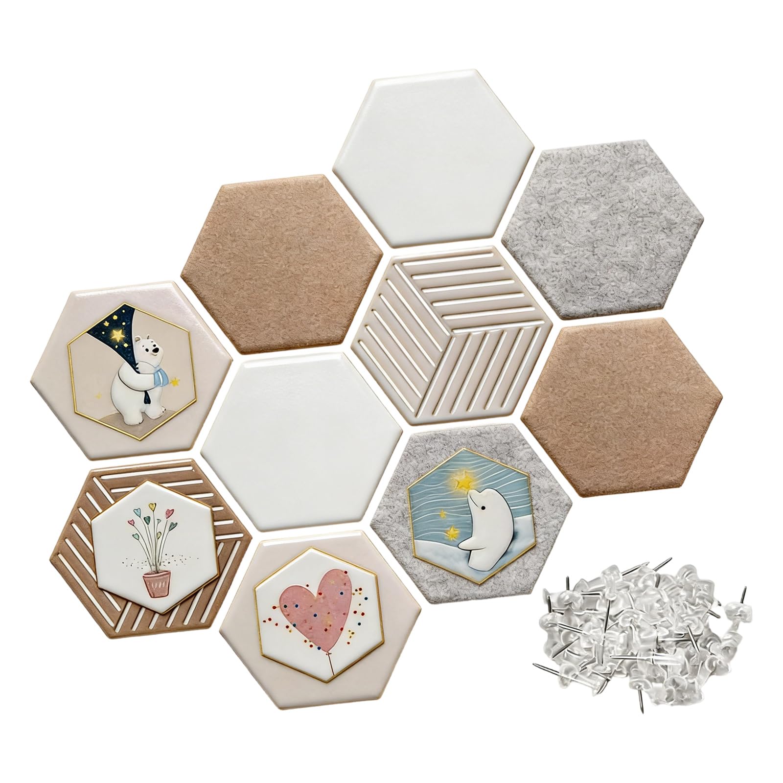 Tsophreniq Hexagon Cork Bulletin Boards Tiles 10Pack Frameless Corkboard Hexagonal Cork Board for Offices Home School Wall Decors Push Pin Clip for Bulletin Boards