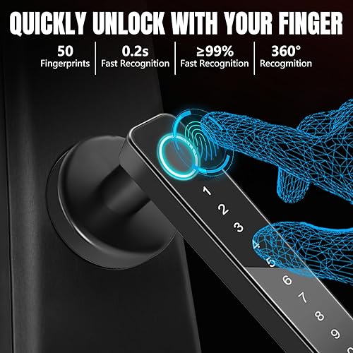 Miniatura 5 de Cerradura de puerta de huellas dactilares, perilla de puerta inteligente, cerradura de puerta con teclado de entrada sin llave con manija de puerta