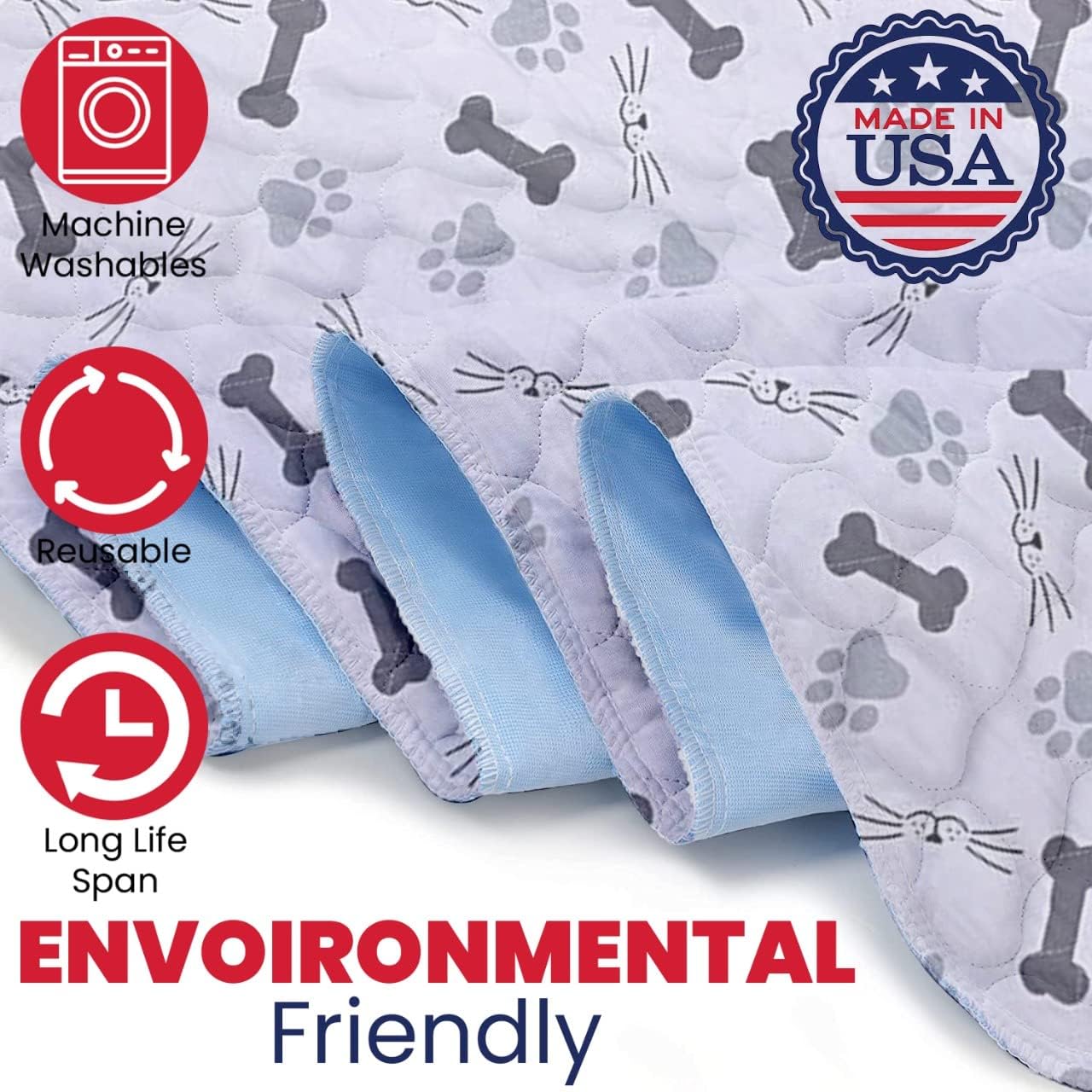 Large Reusable Dog Training Pads 34 x 36 inch - 2-Pack Extra-Absorbent Pet Pee Pad - Strong Waterproof Doggy Pee Pads - Washable Puppy Potty Pad - Cute Whelping Pad, Incontinence Mat for Dogs, Cats