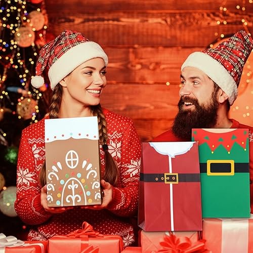Miniatura 6 de Zhanmai 24 bolsas de regalo de Navidad, bolsas de Navidad a granel con calcomanías de sellado, bolsas de papel pequeñas para almuerzo, bolsas de