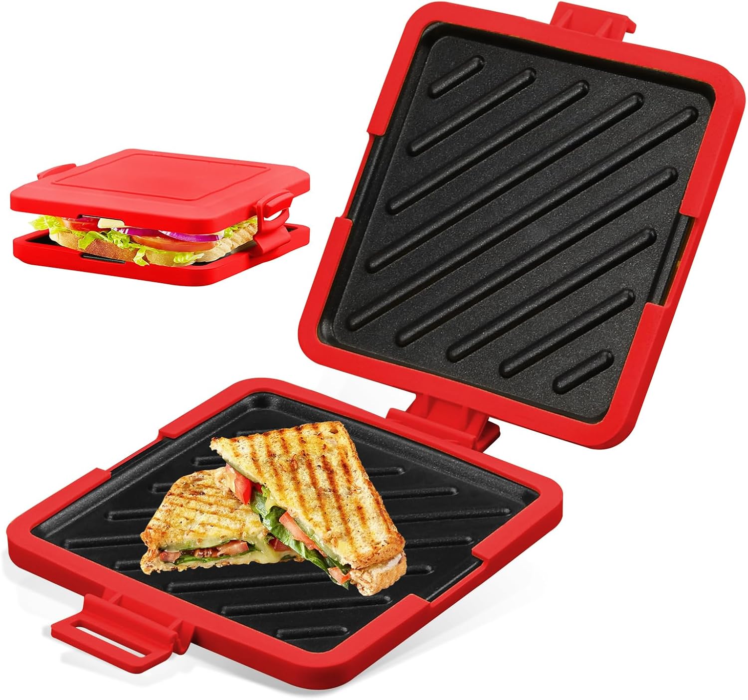 Microwave Toaster Sandwich Maker, Sandwich Bread Microwave Baking Tray, Non-stick Coated Plates, Quick Cooking 3-5 Minutes, Dishwasher Safe for Cooking Breakfast, Grilled Cheese, Snacks (Yellow)