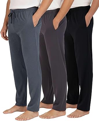 Real Essentials 3 Pack: Men's Soft Cotton Flannel Pajama Pants PJ Lounge Bottoms Elastic Waist Pockets (Big and Tall)