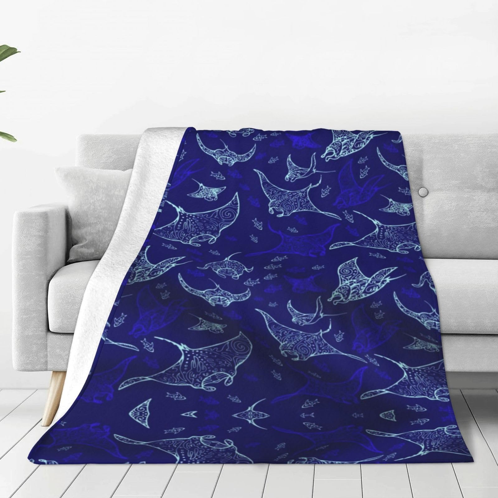 Manta Ray and Fish Ultra-Soft Micro Fleece Blanket Throw Blanket Luxury All Seasons Warm Blanket for Adults Kids Girl Gifts Bedroom Couch Sofa Travel 60"X50"