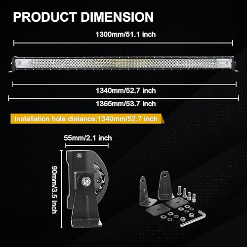 Miniatura 2 de SKYWORLD Barra de luz de 52 pulgadas, 67500 lm, haz combinado de inundación recta, haz combinado de luces LED para automóvil, lámpara antiniebla