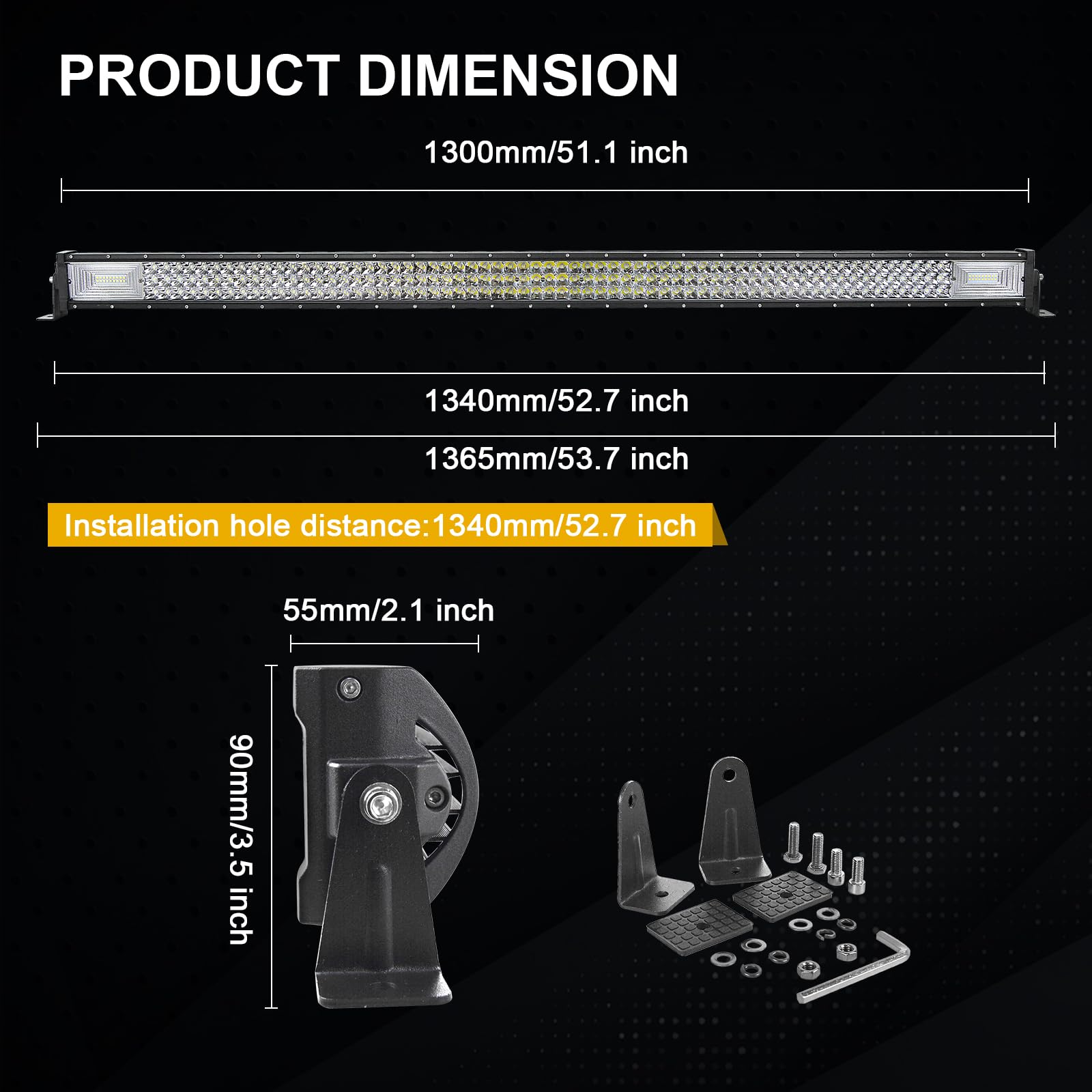 RIGIDON 3D gebogen LED-lichtbalk met 12V kabelboomset, 2 stuks magnetische montagehouders, 105 cm 240W LED lichtbalken voor Auto offroad voertuigen ATV-autovrachtwagen 4x4