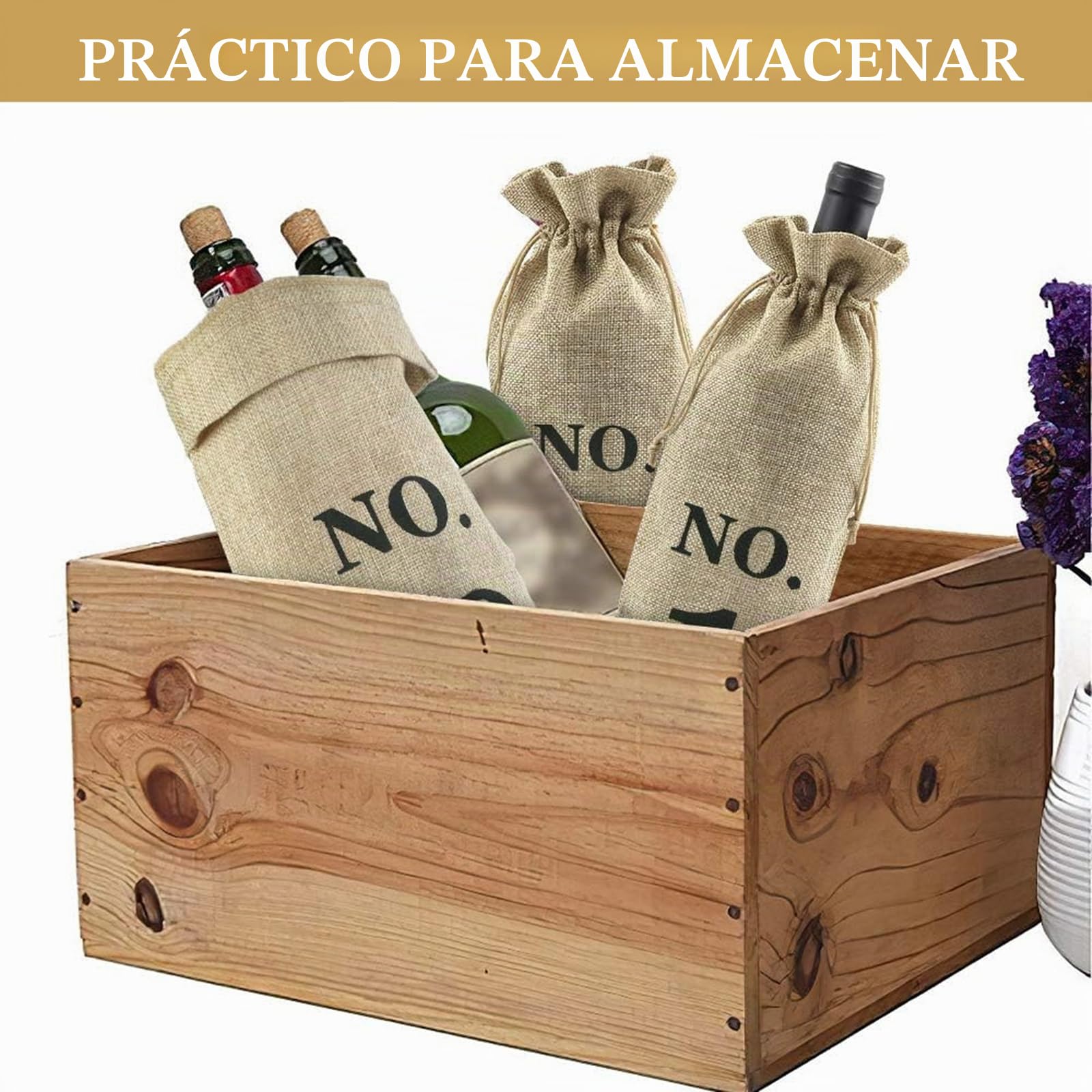 10 Bolsas de Yute para Botellas de Vino Numeradas 1-10, Bolsas de Regalo con Cordón para Cata a Ciegas, Bodas, Navidad, Cumpleaños y Fiestas, 36 x 16 cm