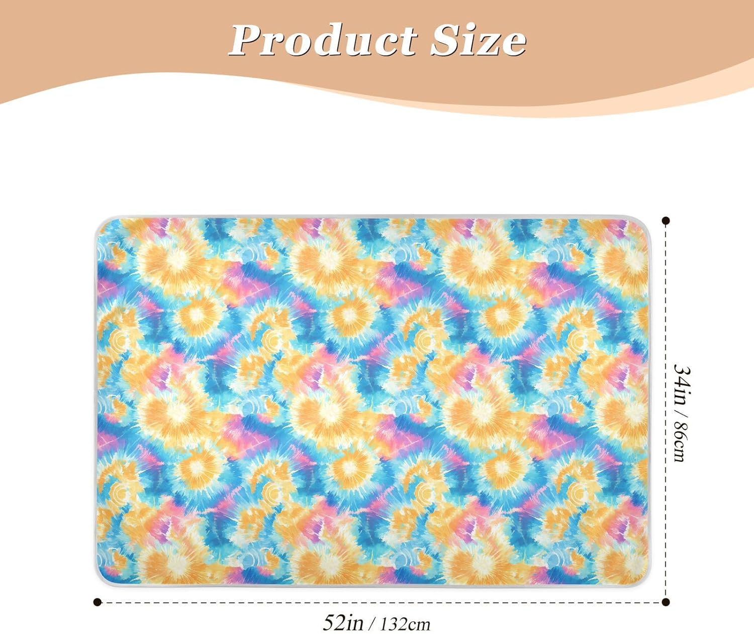 Vibrant Tie-dye Color Explosion Design Extra Large Resuable Diaper Mats Waterproof Washable Sheet Cover Underpads Portable Pad Liner for Children Adults Pets , 52" L x 34" W