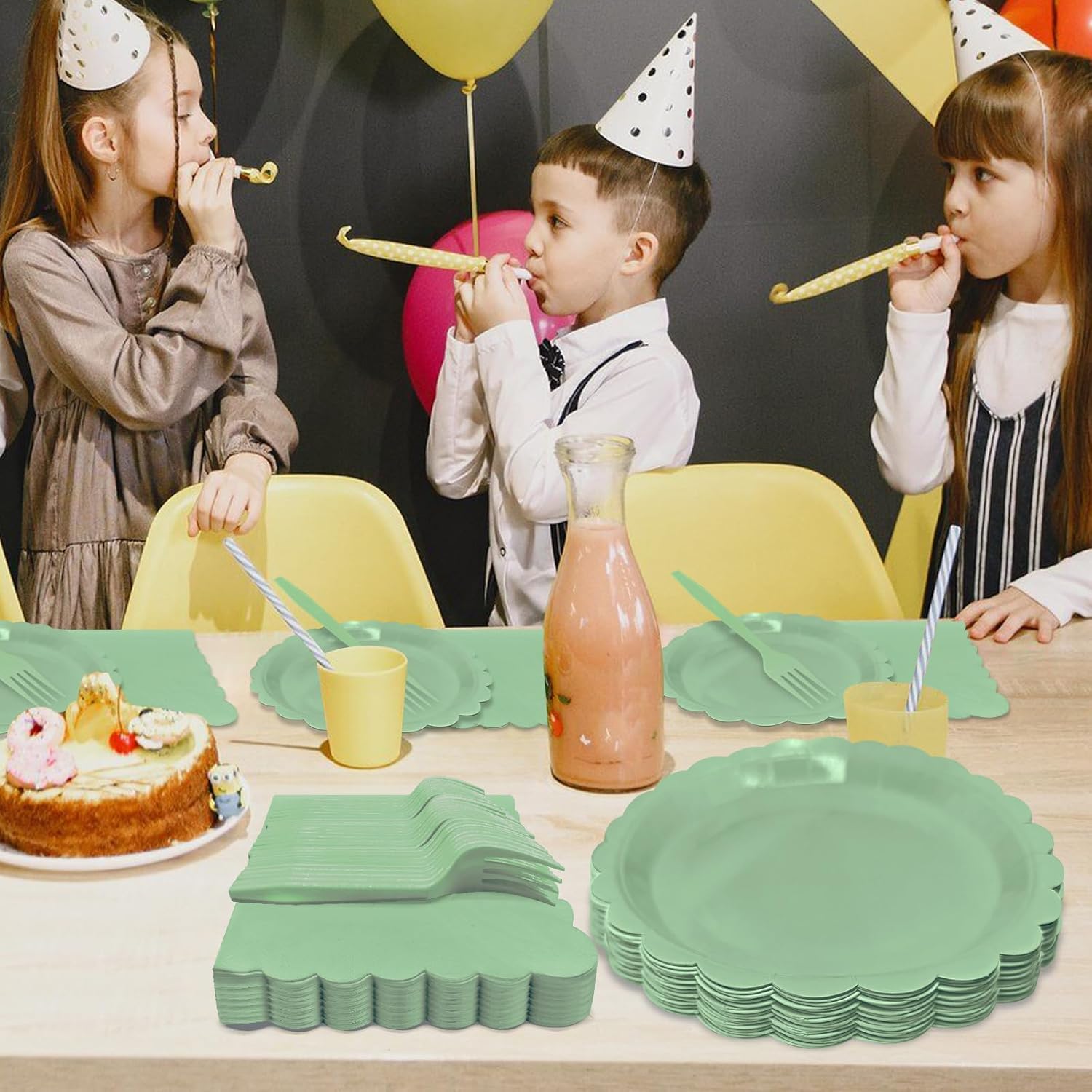 Sage Green Paper Plates and Napkins,7 Inch Sage Green Scalloped Disposable Dessert Plates Paper Napkin Fork Party Supplies for Wedding Baby Shower Birthday(25 Guest) - Image 7