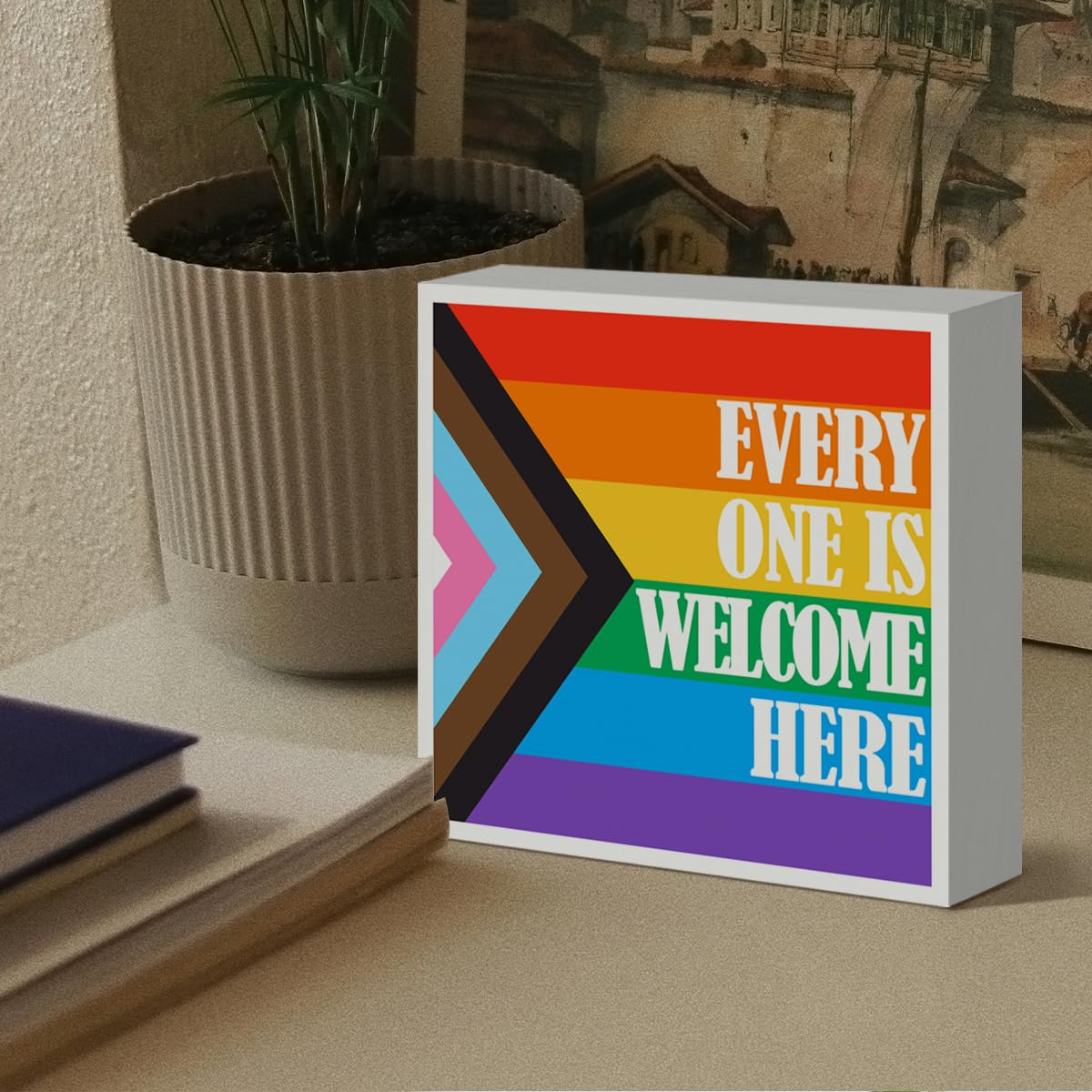 Cartello Legno LGBTQ+ 12,7cm | Decorazione Scrivania Arcobaleno, Regalo Pride Con Frase Ispirazionale