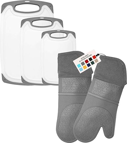 HOMWE Tabla de cortar de cocina y guante de horno de silicona profesional extra largo